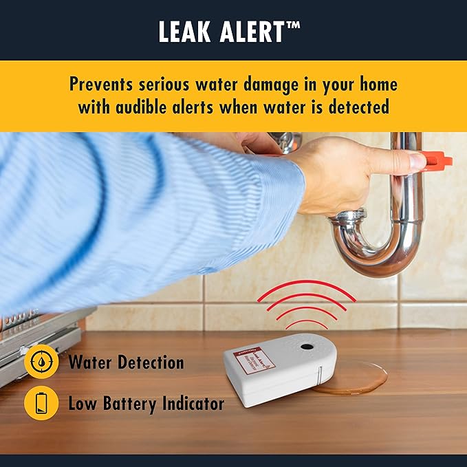 Zircon Leak Alert Water Leak Detector & Flood Sensor Alarm/Water Leak Sensor with Dual Leak Alarms 90dB Audio/Battery Powered (Contractor 8 Pack) Batteries Not Incuded,72309,White