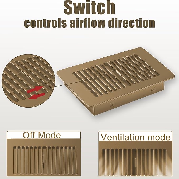 Floor Register 6x10, Floor Vent Cover, for Home Floor Sidewall Office or Ceiling Vent, Vent Covers for Home Floor 2 Pack (Brown)