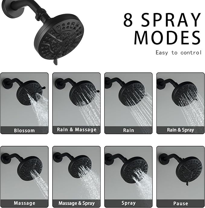2 Handle Shower Faucet Set with Tub Spout Matte Black Two Handles Shower Faucet Set Bathtub Shower Faucet Combo, Wall Mount