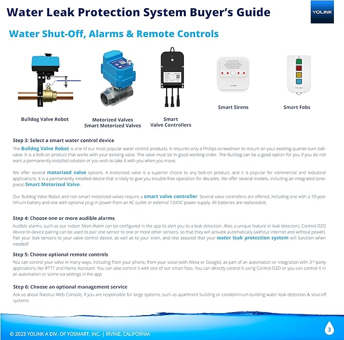 YoLink Water Leak Detection Starter Kit, w/SpeakerHub Audio/Talking Hub & Water Leak Sensors, LoRa Up to 1/4 Mile Open-Air Range, SMS/Text, Email & Push Notifications, w/Alexa, IFTTT, Home Assistant
