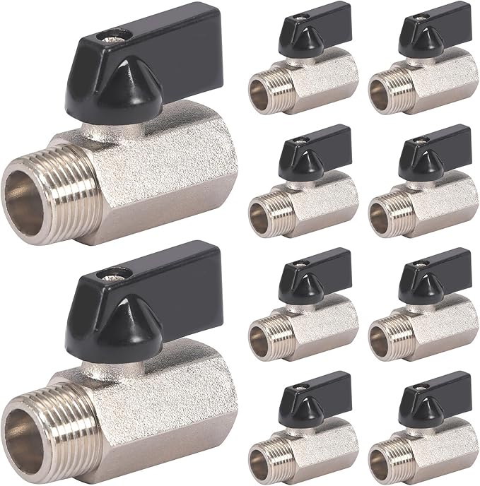 10 Pack 3/8'' Mini Brass Ball Valve 3/8 Inch Female x Male Threaded NPT Ball Valve Shut-Off Valve Plumbing Fitting for Water Oil Gas