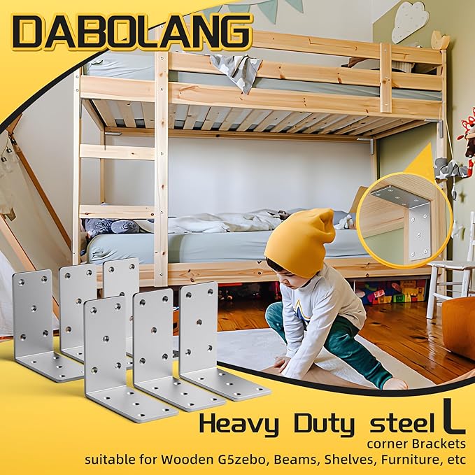 5" X 5"Heavy Duty Shelf Brackets,6PCS L Brackets for Wood,L-Shape Corner Bracket,90 Degree Angle Bracket,Galvanized Corner Brace for Wood Furniture, Bed Frames, Shelving & Timber Projects