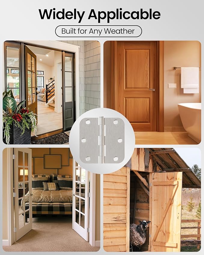 Door Hinges Brushed Nickel - 18 Pack Satin Nickel Door Hinges 3.5 Inch Rounded Interior Door Hinge with 5/8" Radius - 3 1/2" Silver Hinges for Residential Door Hardware