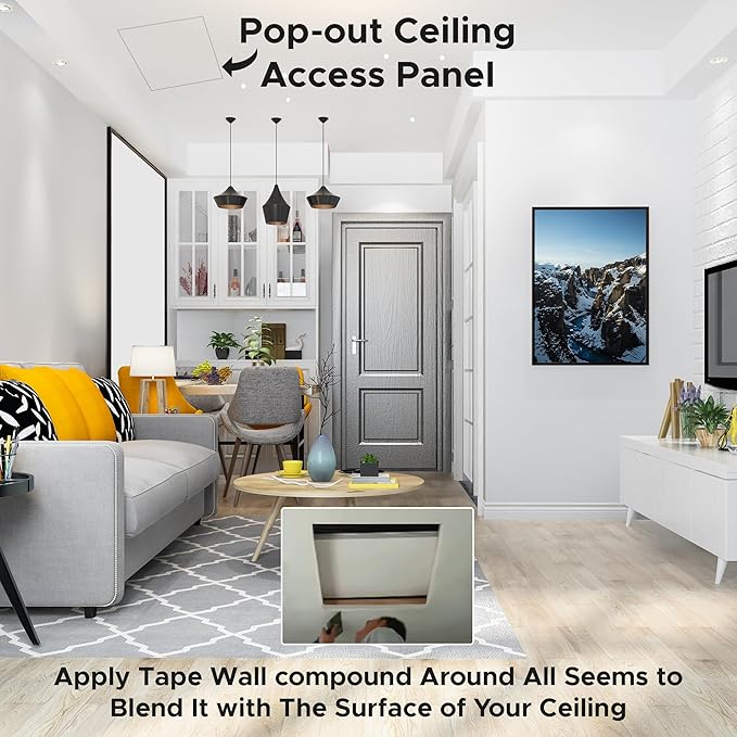 Best 16” x 16” Pop-Out Gypsum Access Panel with Glass Fiber Reinforced Square Corner, Light Weight Ceiling Access Panel, Easily Textured Access Door, No Shrinkage & Cracking, White, AMZ-BA-GRG-SC