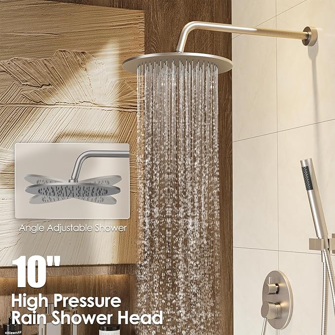 Gabrylly Bathtub Shower Faucet Set, Tub Shower System with 3-Way Shower Valve, High Pressure 10" Rain Shower head with Handheld Spray Combo, Wall Mounted Rainfall Shower Head Set, Brushed Nickel