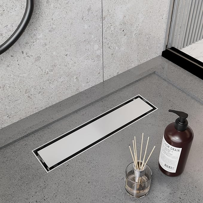 12 Inch Linear Shower Drain Brushed Floor Drain with Removable SUS304 Stainless Steel CUPC Certificate and 2-in-1 Tile Insert Grate Cover