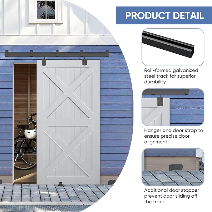 Exterior Barn Door Hardware Kit, BARNSMITH 6FT Sliding Barn Door Hardware Heavy Duty Barn Door Track Kit for Indoor and Exterior Door, Wall Mount Kit, Black (NO Door, Hardware Only)