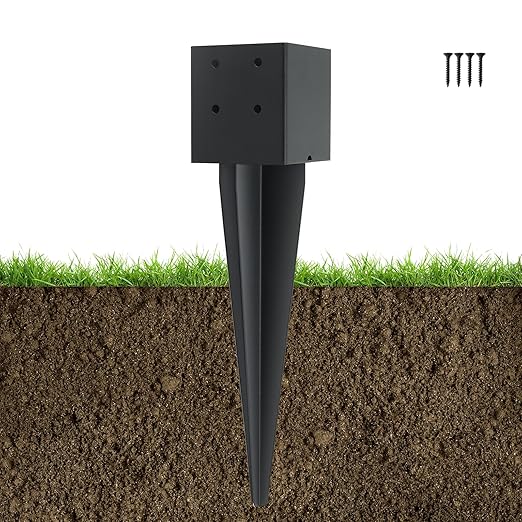 1 Pcs 4"x4" Fence Post Anchor 16"(Internal 3.6"x3.6") Heavy Duty Metal Fence Post Anchor Ground Spike with Black Powder-Coated for Deck,Fence,Porch,Railing,Mailbox