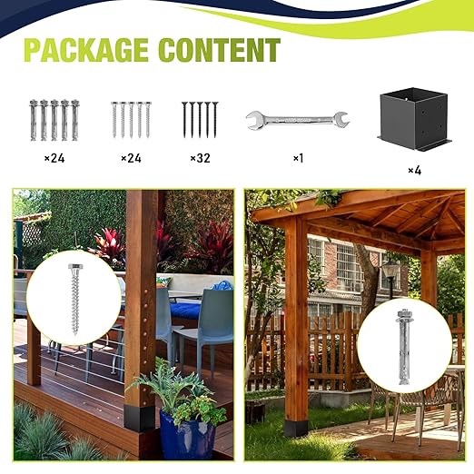 4 Pcs Post Base,Post Brackets(Actual 5.6"x 5.6"), Heavy Duty Black Metal Powder-Coated Thick Steel Post Anchor Outdoor for Support Deck Base Plate, Fence Kit,Mialbox Post Mount