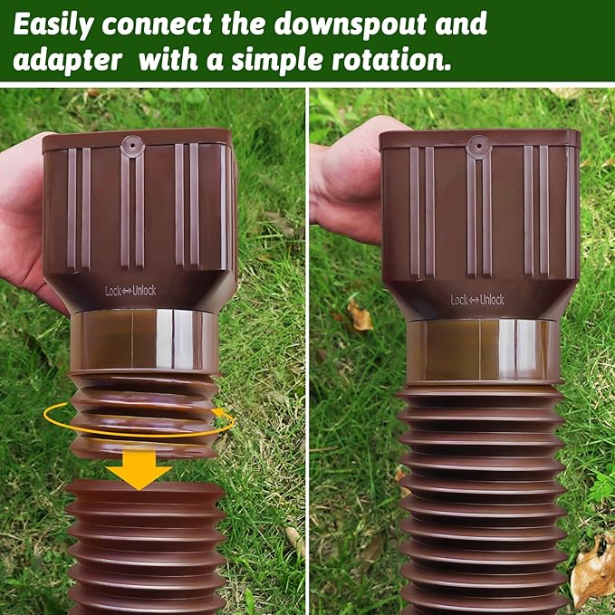 2 Pack Rain Gutter Downspout Extensions 60" with Filter, Corrugated Flexible Gutter Pipe, Downspout Diverter, Down Spout Drain Extension, Extendable from 20" to 60", Screws for Included, Brown