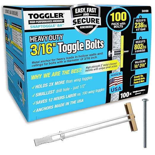 TOGGLER SNAPTOGGLE Drywall Anchors & Heavy-Duty Toggle Bolts – Zinc-Plated 1/4"-20 & 3/16"-24 UNC Anchors for Hollow Walls, Plaster & Tile – 100 Pack Each with Bolts Included
