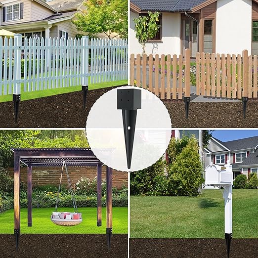 3 Pcs 4x4 Fence Post Anchor Ground Spike (Inner Size 3.6"x3.6") Black Powder Coated–Mailbox Post Anchors 16", for Deck,Fence,Railing,Mailbox..