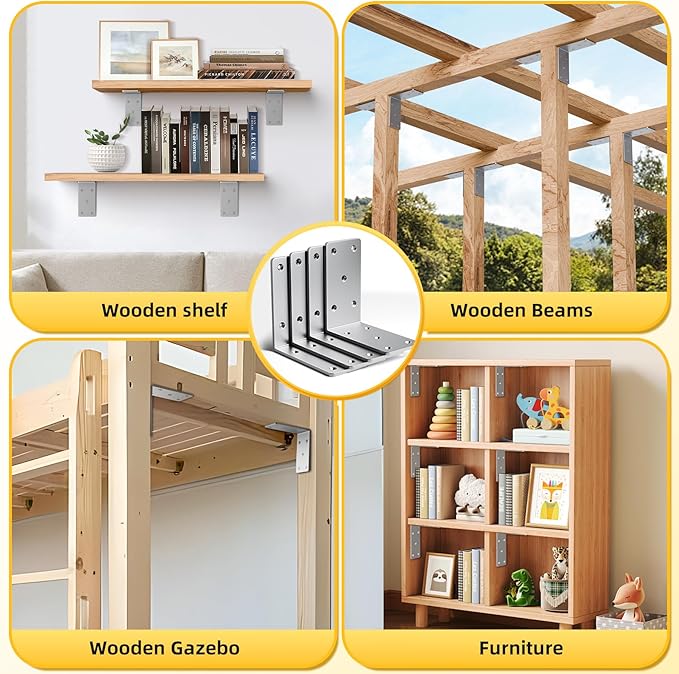 5" X 5"Heavy Duty Shelf Brackets,4PCS L Brackets for Wood,L-Shape Corner Bracket,90 Degree Angle Bracket,Galvanized Corner Brace for Wood Furniture, Bed Frames, Shelving & Timber Projects