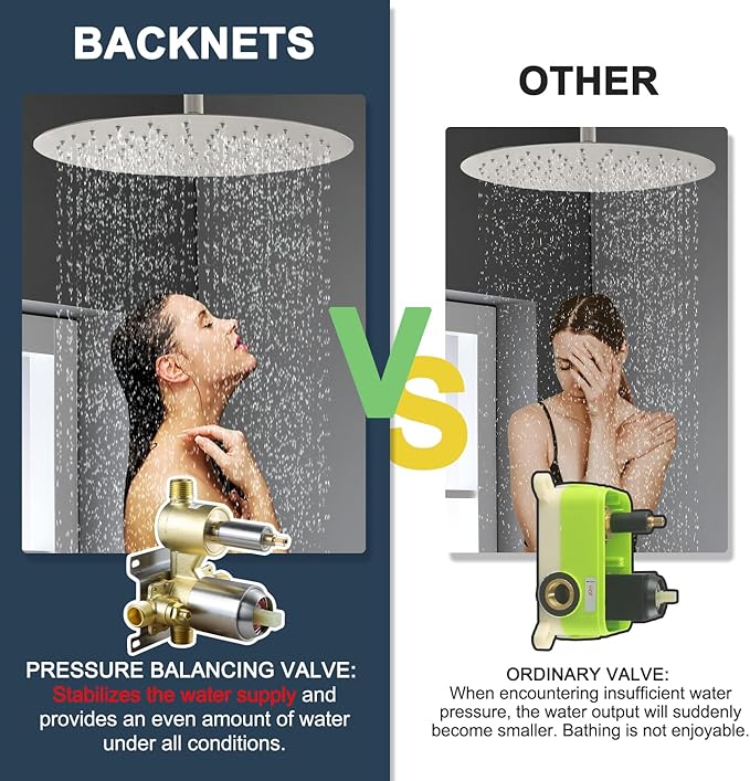 Wall Mount Brushed Nickel Pressure Balancing Shower Diverter Mixing Valve 3 Way Replacement Brass Mixer Kit