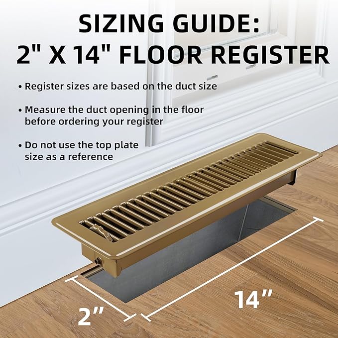 Floor Register 2x14 - Heavy Duty Walkable Vent Covers for Home Floor and Sidewall, Steel Rust-Resistant Vent Registers Grille with Adjustable Lever, Energy-Saving 2 Inch by 14 Inch Floor Vents (Brown)