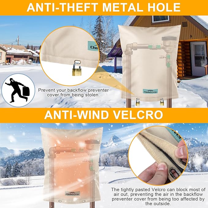 Backflow Preventer Cover Insulated (5˚F) with Thick 7 Layers Fabric, 14" W x 18" H with Aluminum Foil Layer Backflow Cover for Winter Pipe Freeze Protection, Sprinkler Covers for Outside