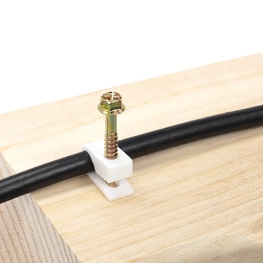 THE CIMPLE CO Ribbed Plastic Conical Anchors and White Cable Screw Clips - for Concrete, Stucco, Brick, Drywall, and Similar - Kit of 100 Screw Clips, and 100 Anchors