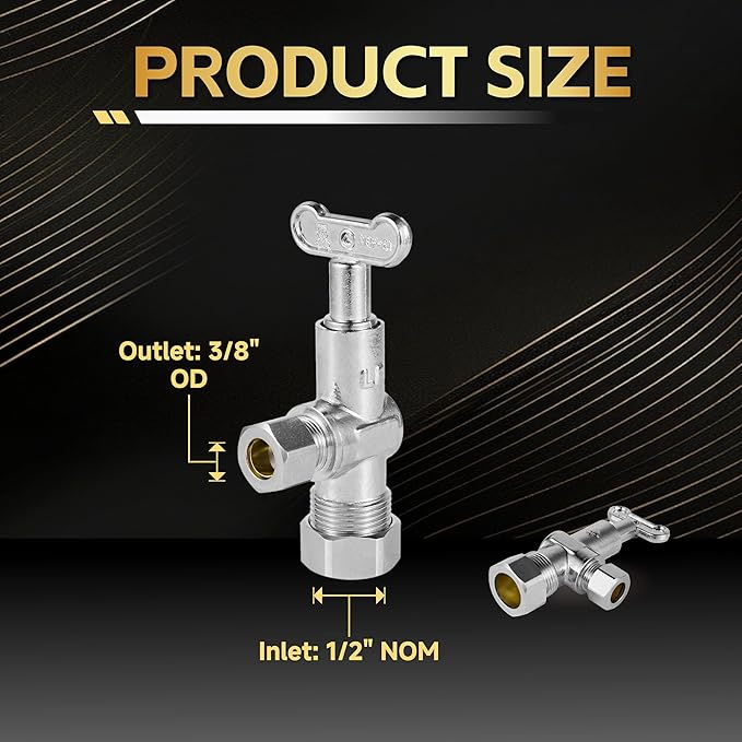 50-Pack Foskan 1/4 Turn Loose Key Angle Stop Valve,Compression Shut Off Valve 1/2" NOM (5/8" OD) x 3/8" OD,Chrome Plated Brass