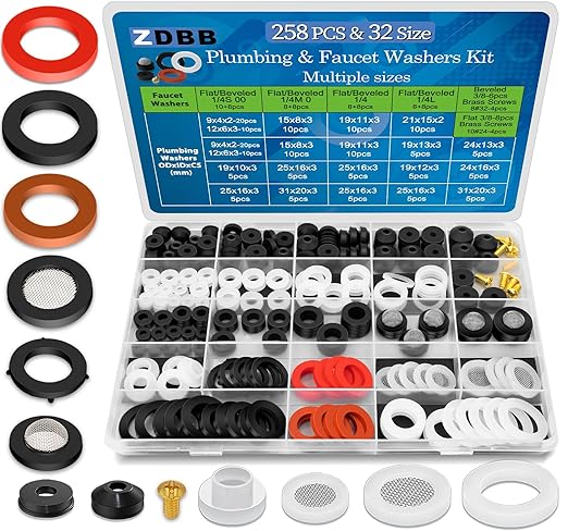 258 Pcs 2-in-1 Spigot Washer & Hose Gasket Kit for Assorted Outdoor Faucet Garden Hose Valve Stem Worn Out Plumber Outside Faucet Bib Shower Gasket Repair Set