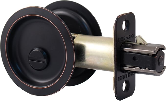 Round Pocket Door Lock, Privacy (Bed/Bath) Latch, 2-3/8" Backset, RCL, Vintage Bronze by Stone Harbor Hardware