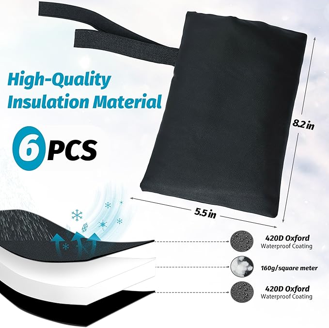 Outdoor Faucet Covers for Winter 6 Pack Freeze Protection Insulated Anti-Freeze Waterproof Material,Reusable Faucet Cover Socks for Various Faucet Spigot,Pipe,Garden Hose Bib