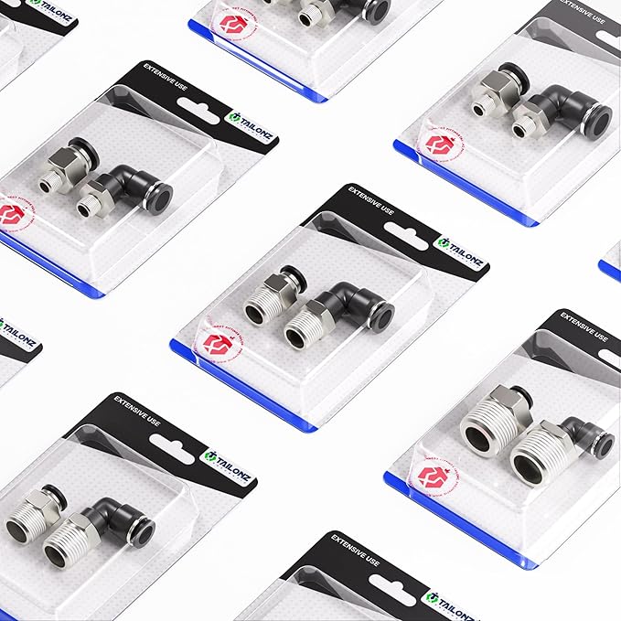 TAILONZ PNEUMATIC Elbow and Straight Combination 1/4 Inch Tube OD x 1/2 Inch NPT Thread Push to Connect Fittings PC-1/4-N4+PL-1/4-N4(Pack of 4)