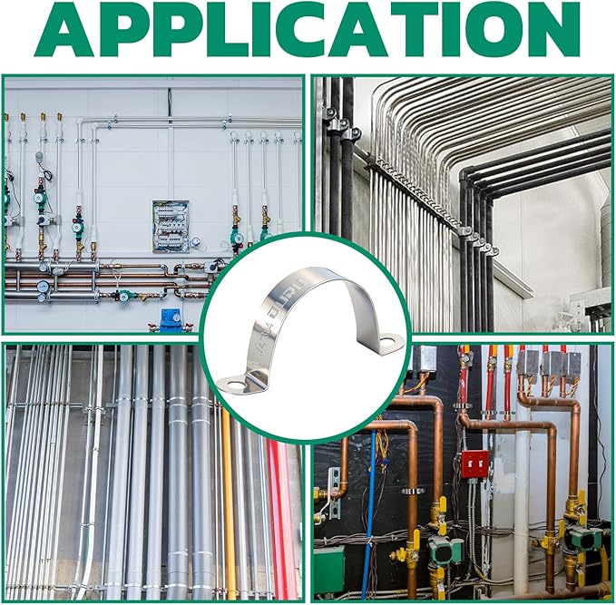 30pcs 5/16 Inch Conduit Clamp 304 Stainless Steel, Rigid Metal Pipe Clamp U Bracket, 2 Holes Pipe Strap for Automotive, Wire & Tube