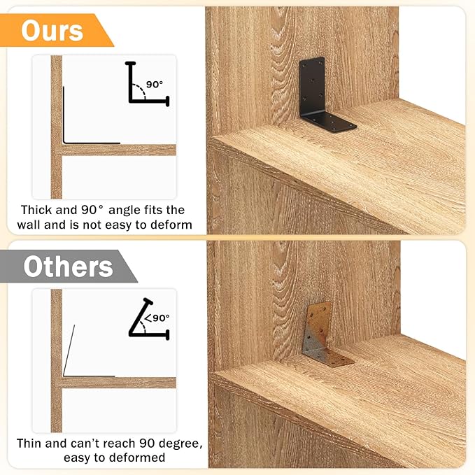 5 x 5 x2.5 Heavy-Duty Shelf Brackets, L-Shaped Metal Support Bracket for Post Wood 90 Degree Corner Bracket for Floating Shelf, Countertop Support Brackets (Black 8 Pack)