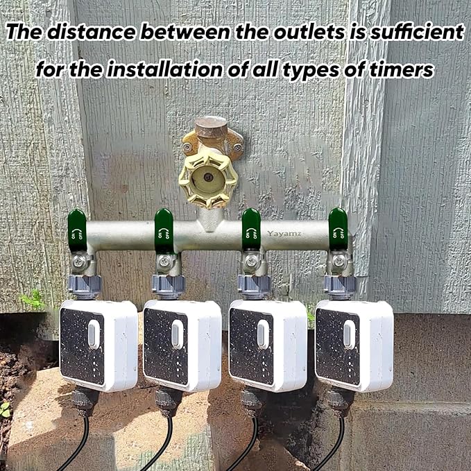 4 Way Garden Hose Splitter, Heavy Duty Brass Nickel Plated Rust Resistant Faucet Manifold, 3/4" Frost Resistant Outdoor Hose Adapter Connector，Hose Spigot Adapter with 4 large Green handles