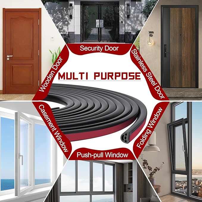 20Ft EPDM Rubber Weather Stripping Door Seal, Self-Adhesive Rubber Window Seal – Soundproof Weather Stripping Door Seal Strip for Doors & Windows(Black)