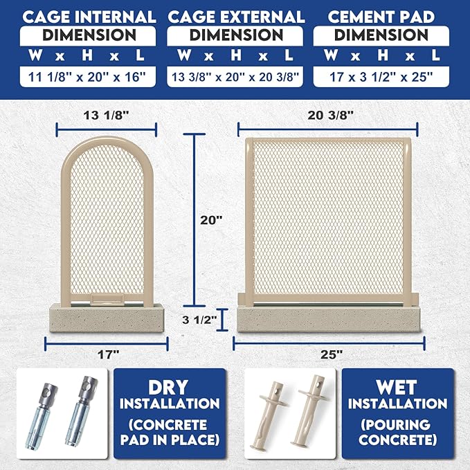 Steel Protection Backflow Preventer Security Cage for Outside - Small - Tan - Guardian Enclosures - Cage Dimensions, Internal 11 1/8″ W x 24″H x 23″ L, External 13 3/8″ W x 24″ H x 27 3/8″ L