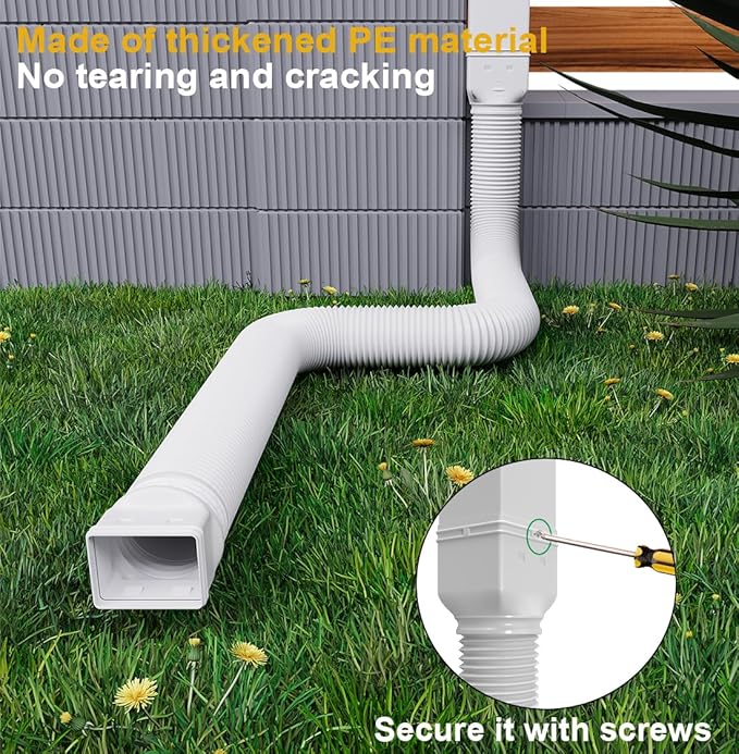 Rain Gutter Downspout Extensions, Downspout Extender for Rainwater Drainage Flexible, Down Spout Drain Extension Pipe and Extendable from 21 to 66 Inches (4 Pack, White)