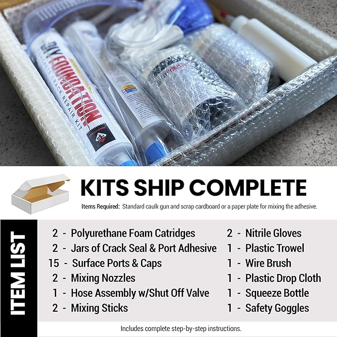 RadonSeal Complete DIY Foundation Crack Repair Kit, 10 Ft - Low-Viscosity Urethane Injection Sealant for Crawl Spaces & Concrete Basement Walls, Stops Water Leaks & Radon Gas, Drill-Free Filler
