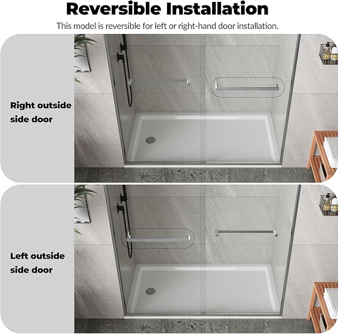 44-48 Inch Sliding Shower Door with 8mm Tempered Glass - Adjustable Width Bypass Shower Enclosure, Aluminum Alloy Square Frame & Brushed Nickel Finish for Modern Bathroom Remodel