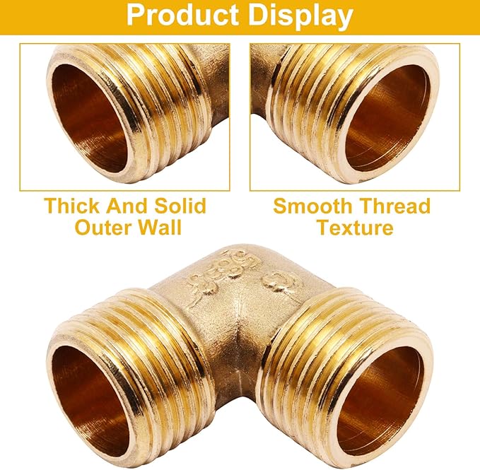 2pcs Brass Pipe Fitting 90 Degree Elbow 1/2" NPT Male to 1/2" NPT Male Pipe Fittings