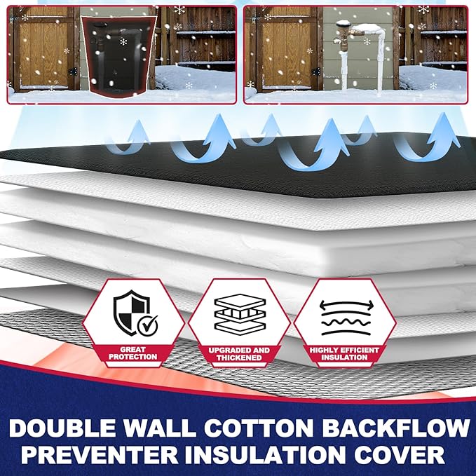 Backflow Preventer Cover Insulated (5˚F) - 20" W x 26" H Backflow Cover for Winter Pipe Freeze Protection - Sprinkler Covers for Outside - Double Wall Insulation Cover Black
