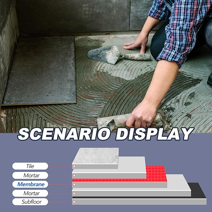 150 Sqft Uncoupling Membrane for Tile 1/8''(3mm) Thick Waterproofing Membrane Crack Prevention Anti Fracture Flooring Underlayment for Bathroom Shower Kitchen Basement(Red)