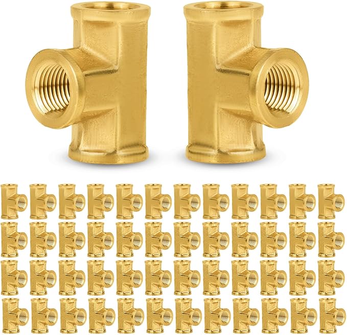 50-PCs HeSun Brass Pipe Fitting, 1/8" x 1/8" x 1/8" NPT Female Thread Tee