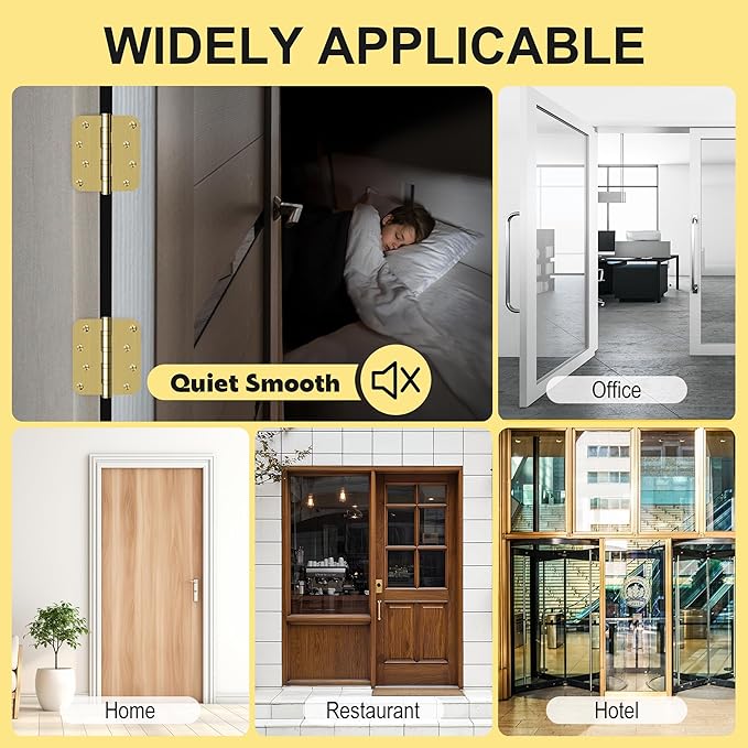 3 Pack 4" Heavy Duty Door Hinges with 5/8'' Radius Corner, 4in x 4in Stainless Steel Door Hinges for Exterior & Interior Doors, Smooth and Quiet (Gold)