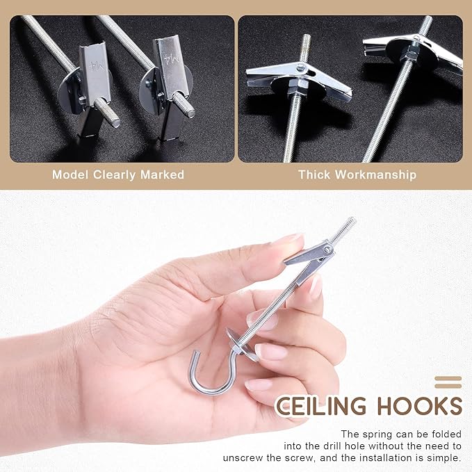 64Pcs M4×75 Heavy Duty Carbon Steel Ceiling Hooks Spring Toggle Wing Bolts Wall Fixing Ceiling Hooks Pothook Wall Fixing Anchors Ceiling for Hanging Plants