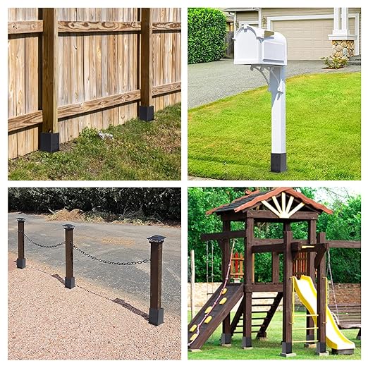 3 Pcs 4"x4" Fence Post Anchor Ground Spike 22"(Actual 3.6"x3.6") Heavy Duty Metal Fence Post Anchor with Black Powder-Coated for Deck,Fence,Porch,Railing,Mailbox