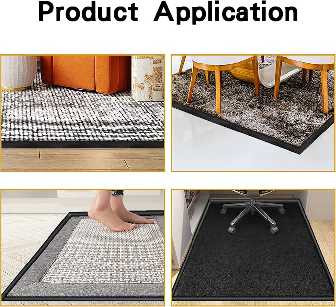 Floor Rubber Transition Strip Self Adhesive Carpet to Tile Transition Strip Edging Trim Strip for Threshold Transitions with a Height Less Than 5 mm/0.2in (Black, 16.4FT)
