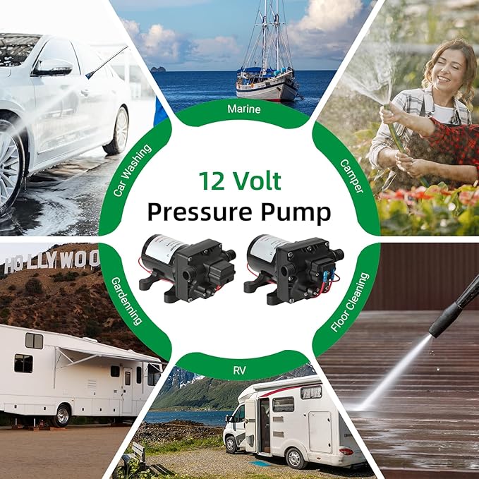 12V RV Water Pump, 3.5 GPM,40-80 PSI Adujstable Diaphragm Pump with Automatic Pressure Switch,1/2'' MNPT Port, Quiet & Smooth Operation,1 Pump + 1 Strainer,Compatible with Camper, RV, Shower, Sprayer