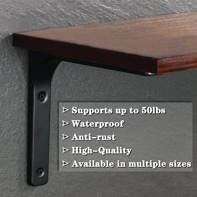 SAYAYO 4 PCS Metal Wall Shelf Bracket, 10 x 8 Inch Heavy Duty Shelf Support Bracket Decorative Joint Angle Bracket, Matte Black