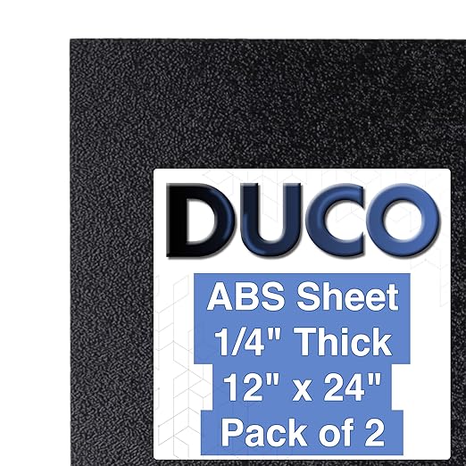 Duco USA-Made ABS Plastic Sheet 1/4 Inch Thick 12" x 24" - 2 Pack of Black Thermoplastic Panels - Textured, Heat Moldable ABS Board for DIY, Car Interiors, Crafts, and More