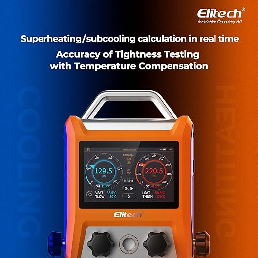 Elitech Digital Manifold Gauge HVAC 4 Valve Manifold Gauge with Hoses Vaccum Sensor Thermometer Clamps, EMG-40V
