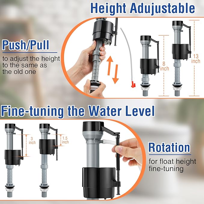 Saillong 12 Pack Toilet Fill Valve Replacement, Height Adjustable Universal Toilet Tank Flusher Replacement Kit, Leak-Proof Easy Install Fill Valve Repair Kit