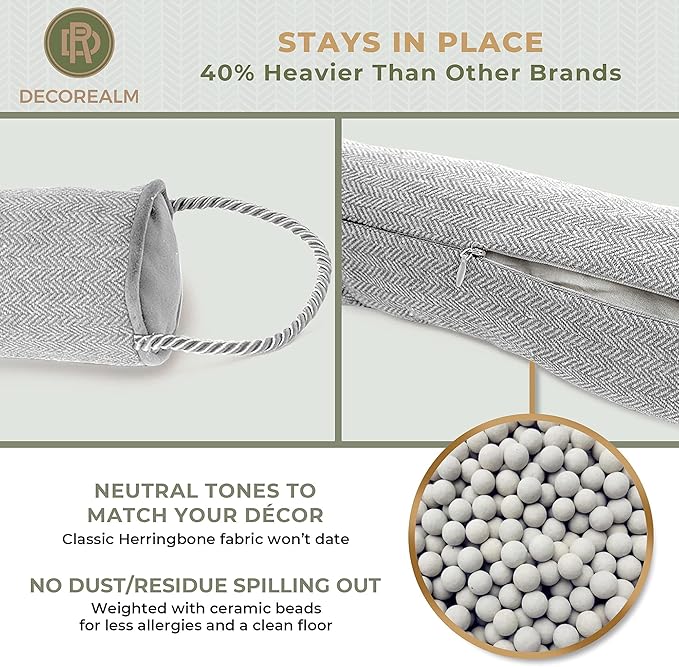 Heavy Duty Door Draft Stoppers and Blocker, Sound Proof Draft Guard for Doors and Windows, Decorative Cylinder Provides Door Insulation and Weather Stripping for Doors (Grey, 30 Inches)