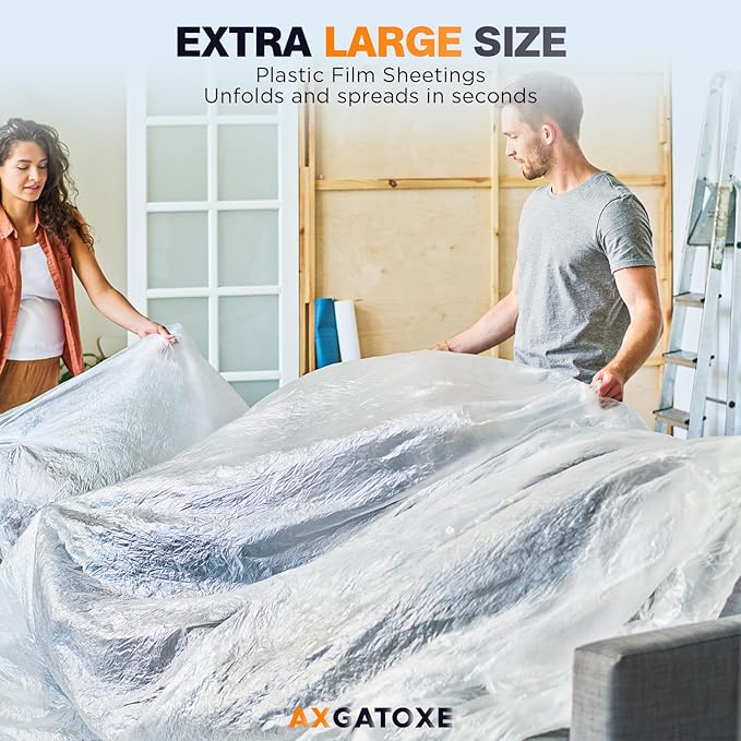 12 x 9 Ft Plastic Drop Cloths (10-Pack) - Disposable Painter's Sheeting & Tarps for Painting, Waterproof Furniture/Couch/Floor Protection