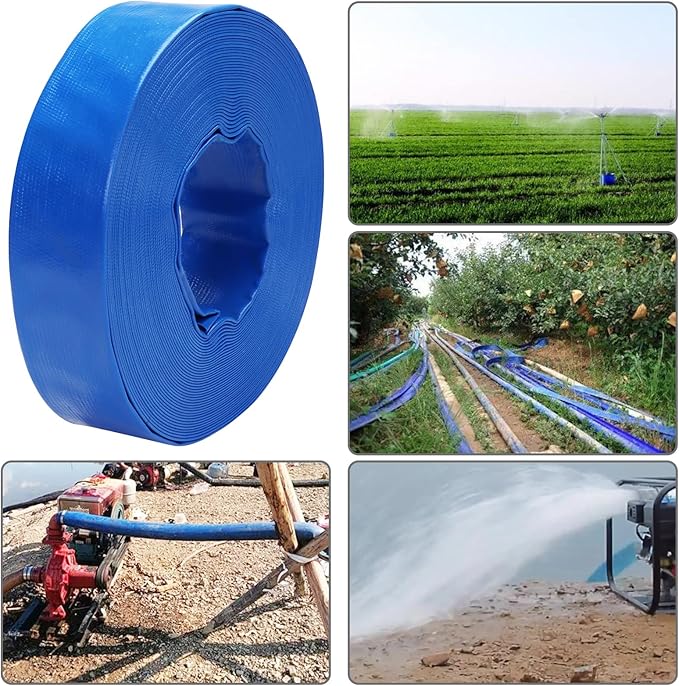 Lay-Flat Pool Backwash Hose - 2" x 100Ft Reinforced Heavy Duty PVC Discharge Hose Weather-Proof Vinyl Pool Drain Hose for Water Transfer with 2 clamps